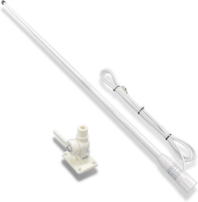 fmuser VM100 VHF Marine Radio Antenna,44 Inch Waterproof Fiberglass Boat Antenna with Adjustable Ratchet Fixed Mount and 16 ft RG-58U Cable - Image 1